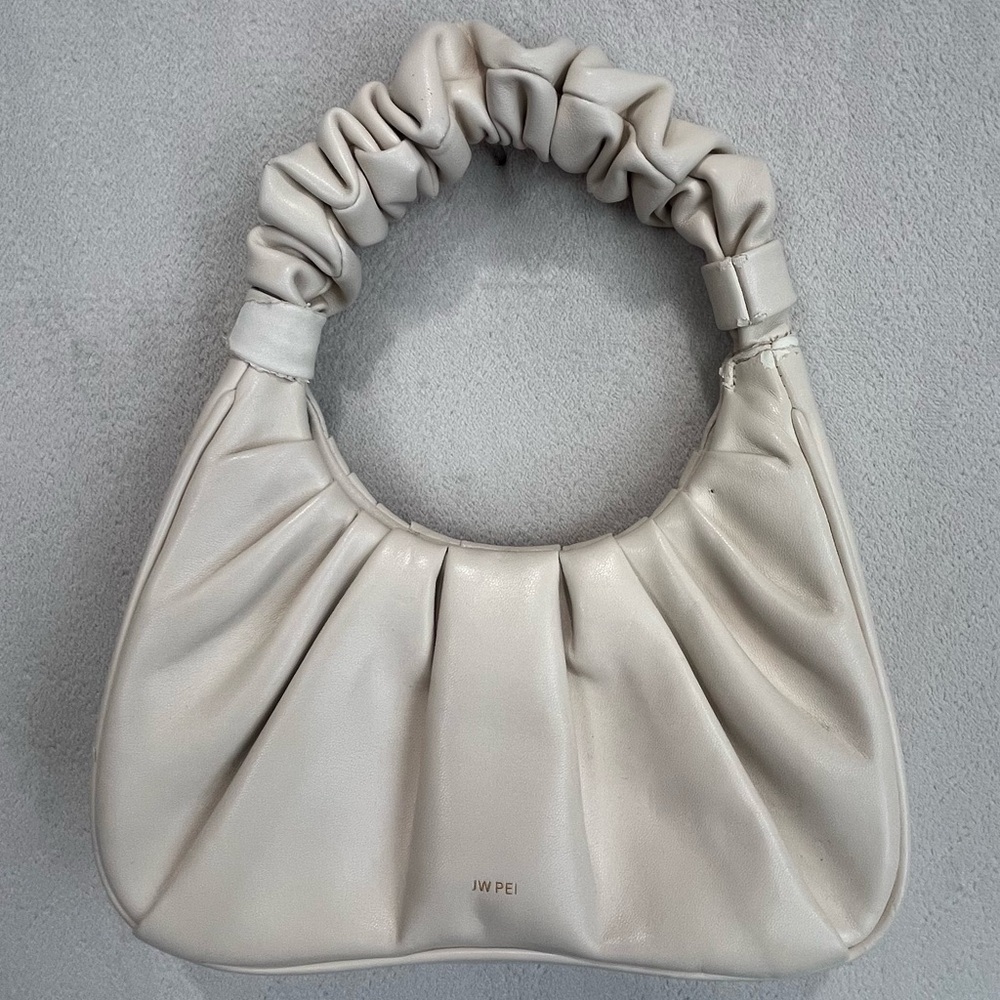 JW PEI Gabbi Ruched Hobo Handbag Clutch Ivory Vegan Leather Magnetic Closure